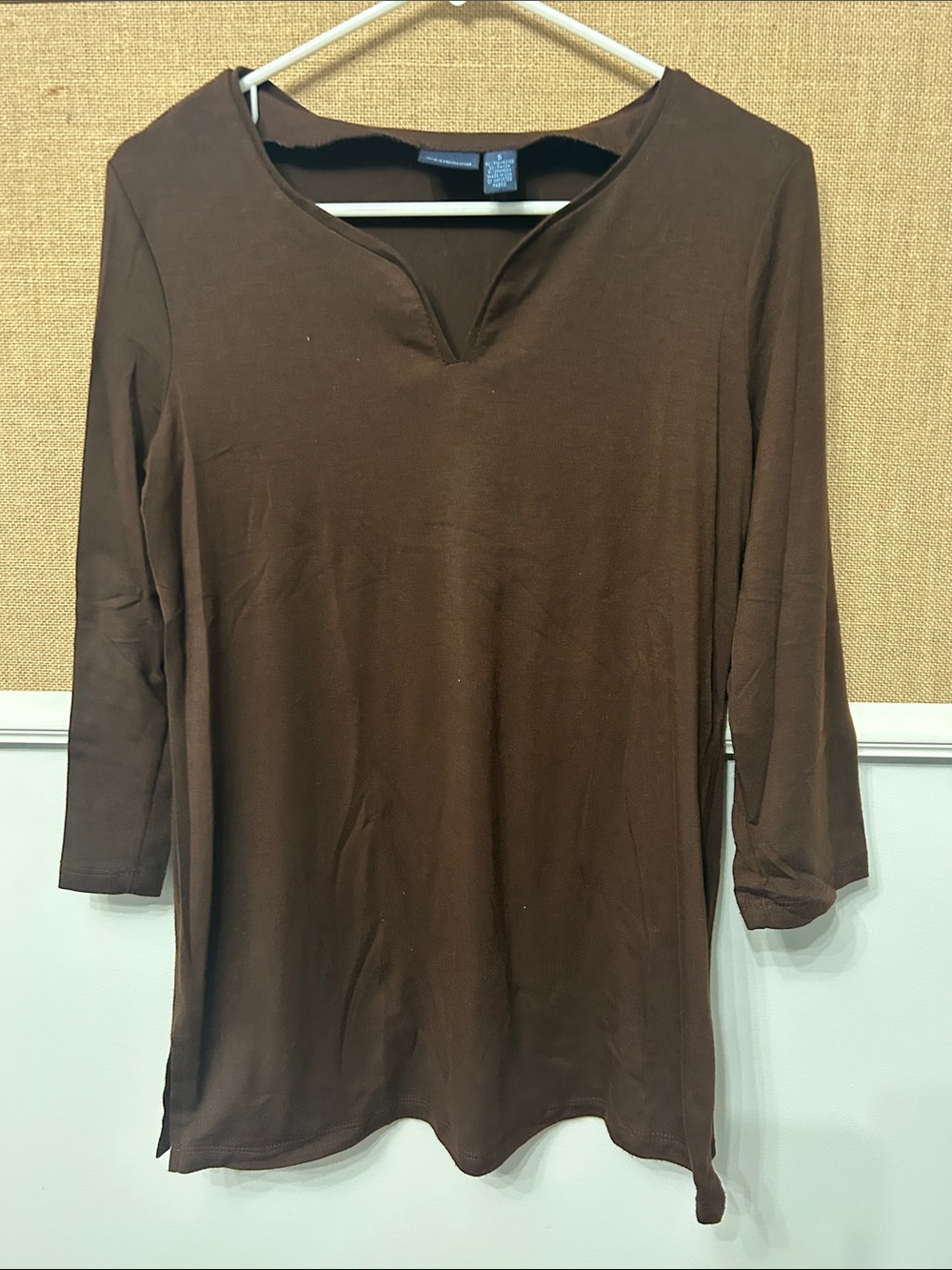 Westbound Brown Split-Neck Long Sleeve Top